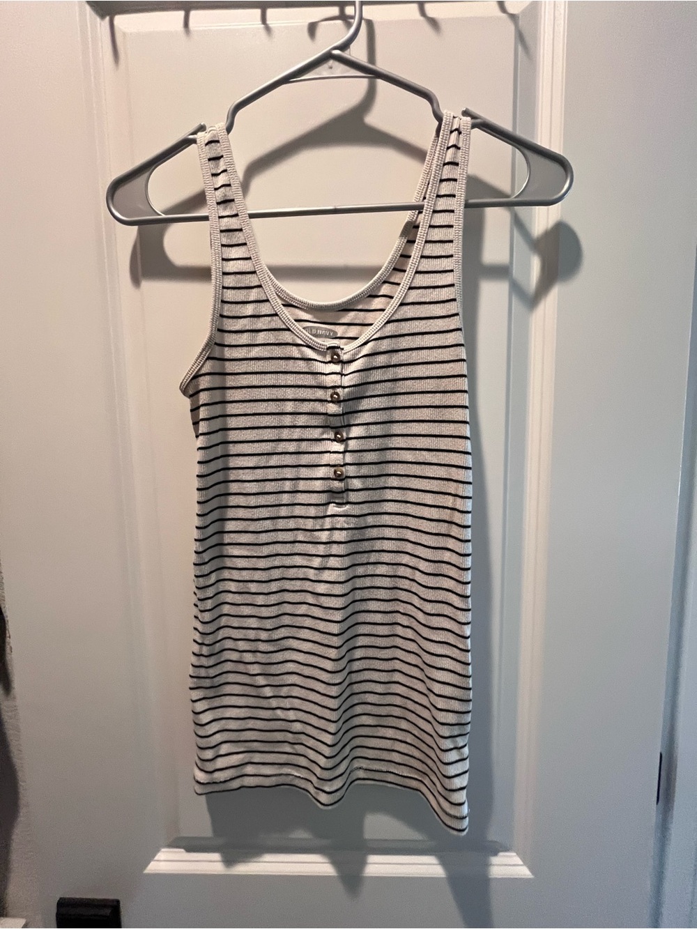 Old Navy White and Black Striped Henley Tank Top